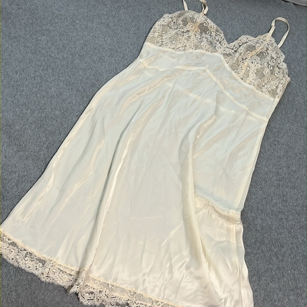 Vintage Fischer Heavenly Silk Lingerie Slip Dress Small Lace Satin Grunge - Picture 12 of 12